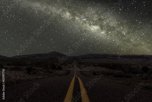 The milky way over  a backroad in Texas photo
