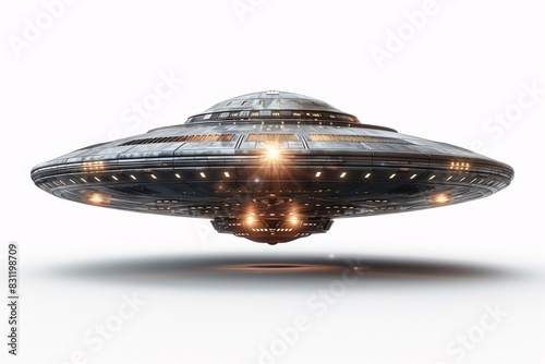 Fototapeta Naklejka Na Ścianę i Meble -  Alien spaceship on white background. Classic flying saucer UFO