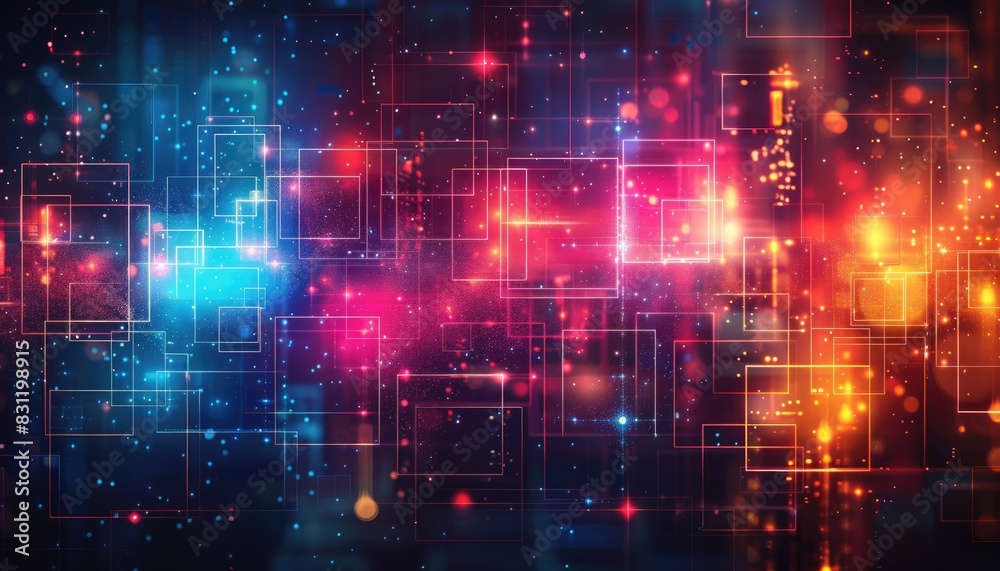 A colorful, neon-lit tunnel with a bright light at the end by AI generated image A colorful, neon-lit tunnel with a bright light at the end by AI generated image
