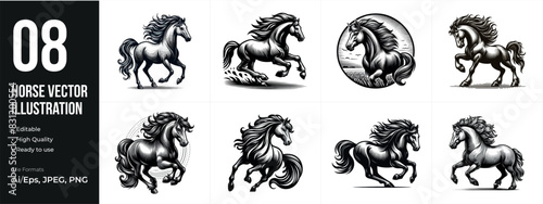 Set of horse Vector Art illustration animal Graphic set isolated on white background. horses graphic element vector illustration