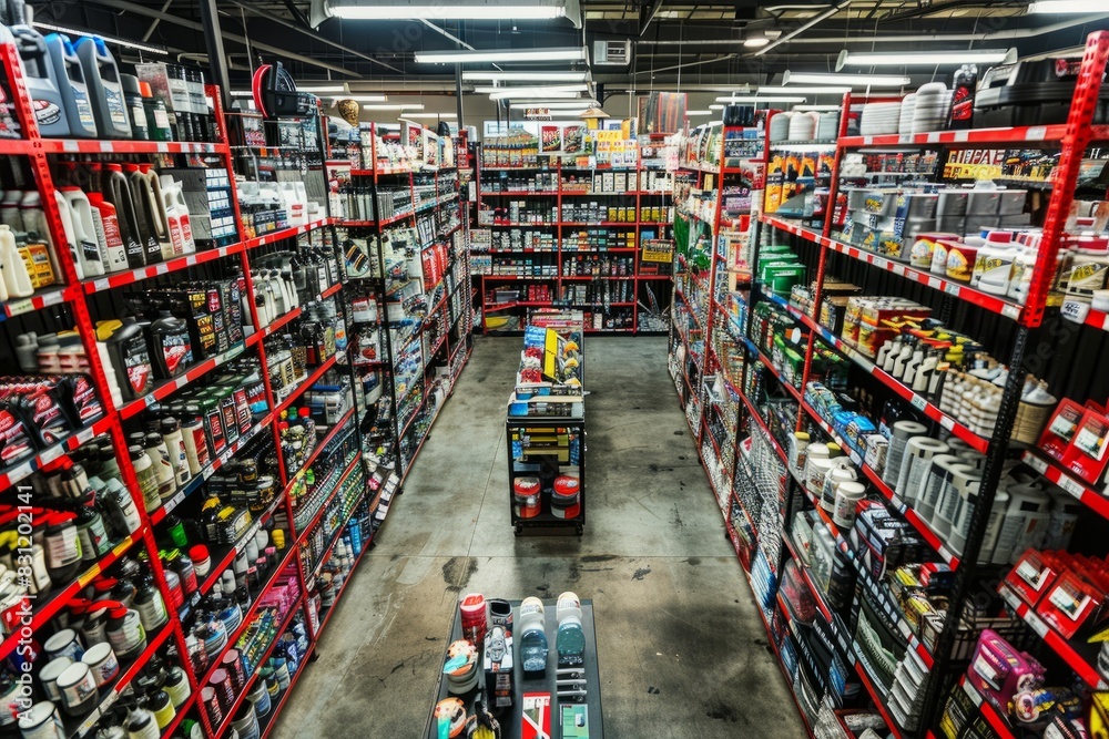 A store filled with numerous shelves packed with various auto parts and accessories