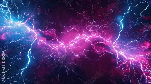Cyan Magenta Lightning Background With Many Glowing Energy Veins Sci-Fi Style