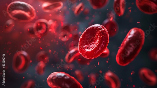 Flowing red blood cells, health care concept. photo