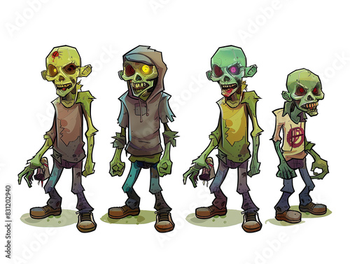 Group of Cartoon Zombies Standing Together, Transparent PNG