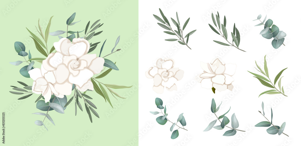 Fototapeta premium rose, card, wallpaper, celebration, graphic, plant, ornament, modern, anniversary, foliage, decoration, postcard, bouquet, element, birth, elegance, greeting, birthday, nature, design, flower, waterco