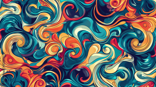 Abstract colorful background with swirls and waves, vector illustration. Abstract pattern of swirling colors in the style of digital art for design