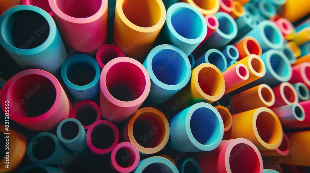 3D rendering of a colorful array of cylinders, showcasing vibrant hues and geometric precision. Perfect for modern and artistic designs 3D rendering of a colorful array of cylinders, showcasing vibrant hues and geometric precision. Perfect for modern and artistic designs
