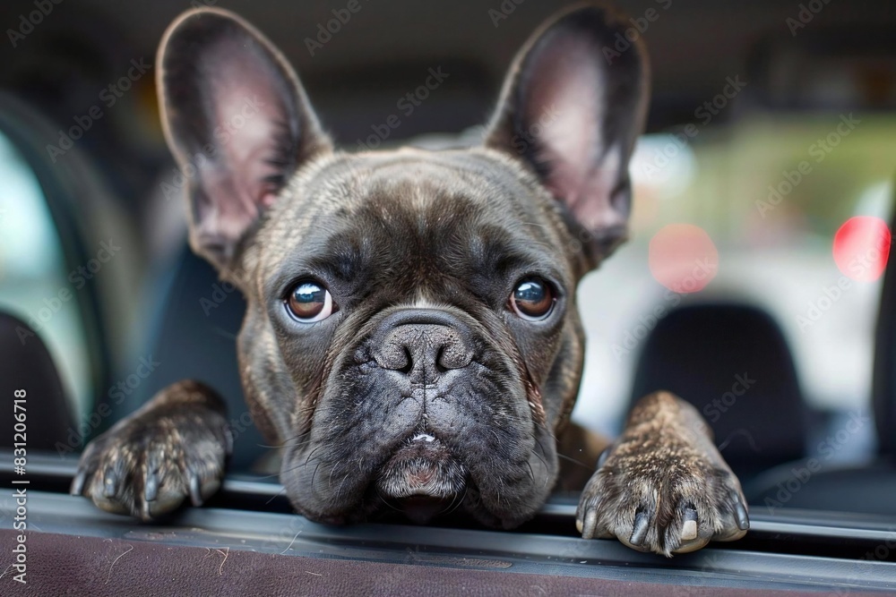 Outdoor French Bulldog Car Photography: Cute Animal Art