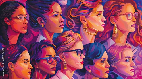 A diverse group of women, their faces etched with determination, their voices joining together in a powerful chorus for a world where equality and opportunity empower all women © AvectStock