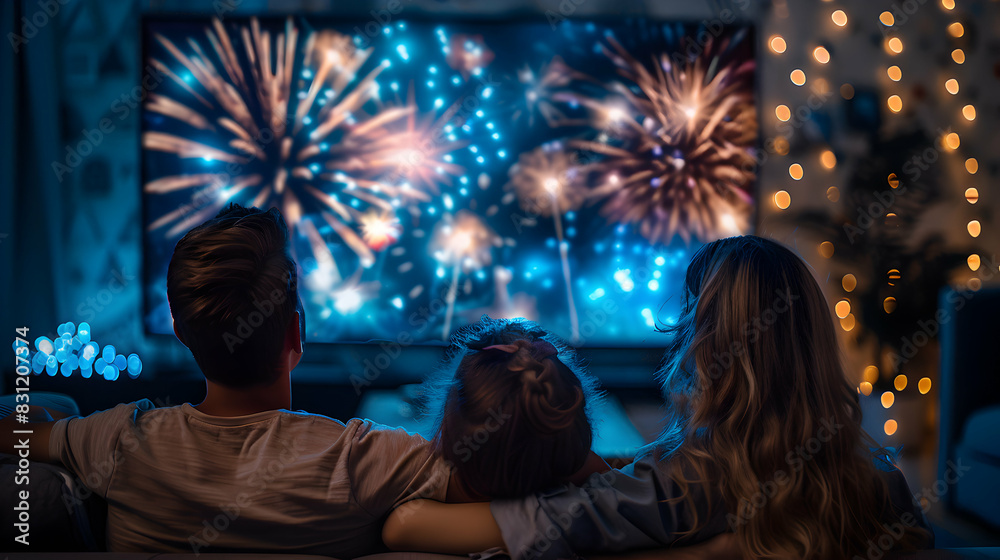 Joyful Family Watching Stunning Independence Day Fireworks High Resolution Image Capturing the Excitement and Wonder of the Celebration on Glossy Backdrop Photo Stock Concept Joyful Family Watching Stunning Independence Day Fireworks High Resolution Image Capturing the Excitement and Wonder of the Celebration on Glossy Backdrop Photo Stock Concept