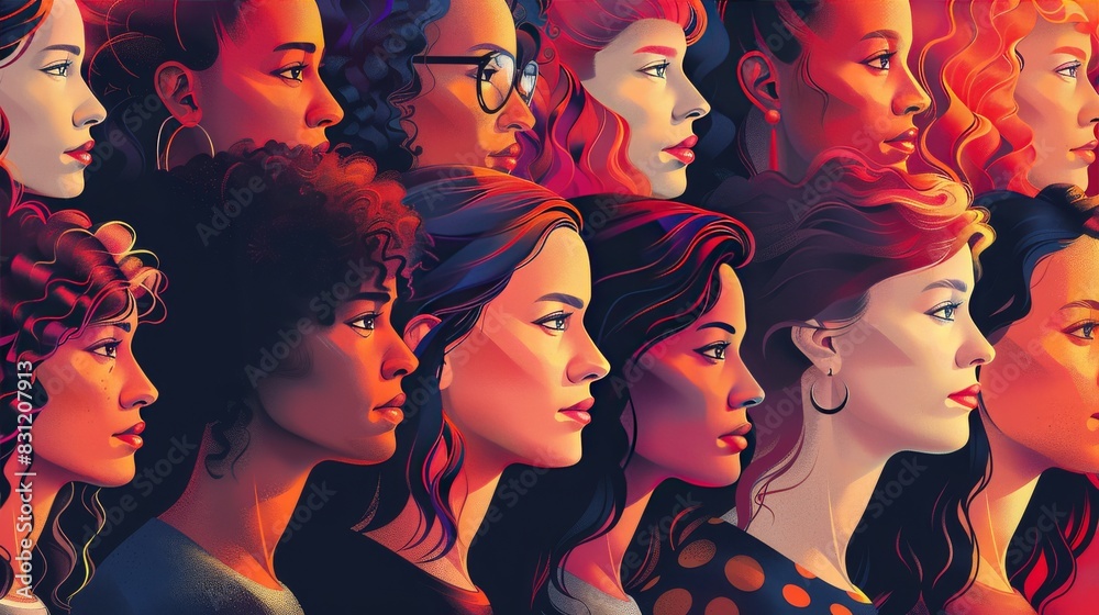 Fototapeta premium A diverse group of women, their eyes filled with determination, ready to lead the charge towards a future where women reach their full potential