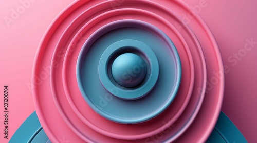 Abstract 3D Render of Pink and Blue Concentric Circles with a Sphere in the Center photo
