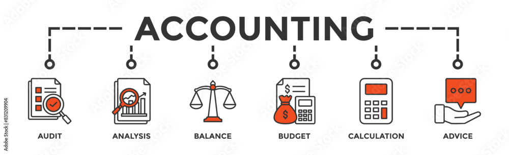 Accounting banner web icon vector illustration concept for business and finance with an icon of the audit, analysis, balance, budget, calculation, and advice Accounting banner web icon vector illustration concept for business and finance with an icon of the audit, analysis, balance, budget, calculation, and advice