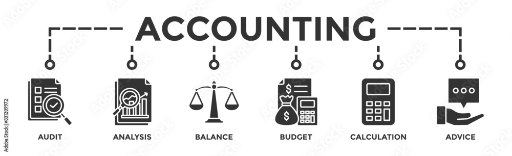 Accounting banner web icon vector illustration concept for business and finance with an icon of the audit, analysis, balance, budget, calculation, and advice Accounting banner web icon vector illustration concept for business and finance with an icon of the audit, analysis, balance, budget, calculation, and advice