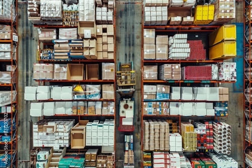 A warehouse packed with assorted boxes stored in an organized manner across the space