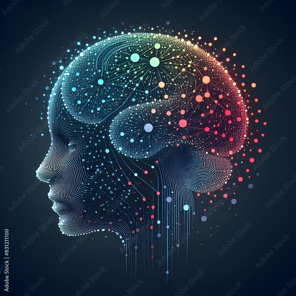 AI Generate of Abstract line and dots creating logo of Human Brain, Smart Brain, Artificial Intelligence, AI, Technology Development, in Dark Black Background. AI Generate of Abstract line and dots creating logo of Human Brain, Smart Brain, Artificial Intelligence, AI, Technology Development, in Dark Black Background.