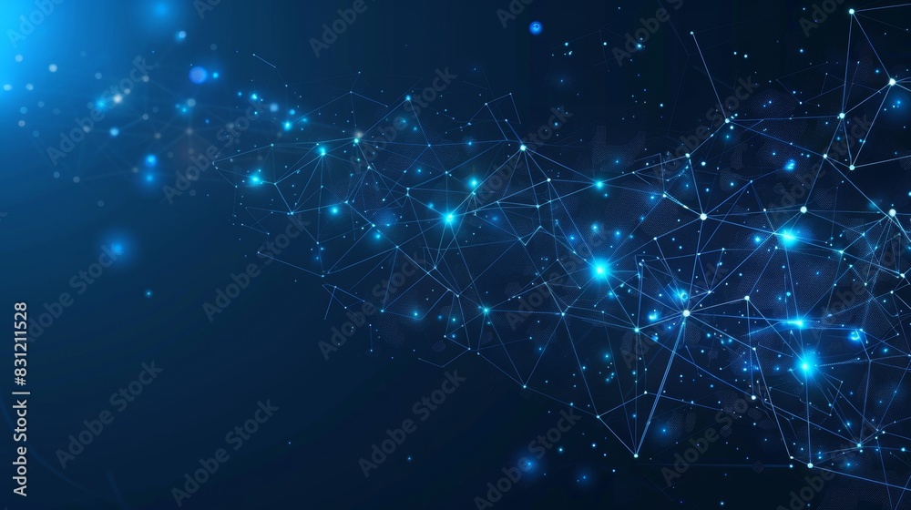 Abstract Blue Network Background with Glowing Lines and Dots - Concept of Technology, Connection, and Communication. Abstract Blue Network Background with Glowing Lines and Dots - Concept of Technology, Connection, and Communication.