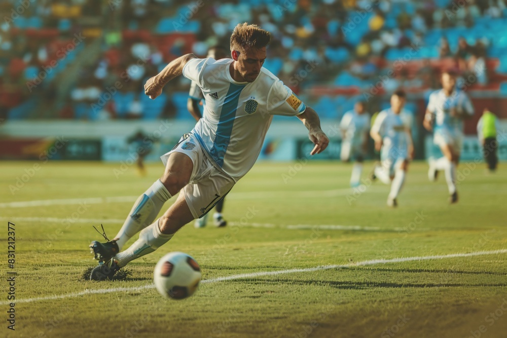 soccer or football player dribbling ball seriously about to score soccer or football player dribbling ball seriously about to score