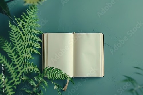 Elegant minimal planner open on a desk with a fern plant in the background