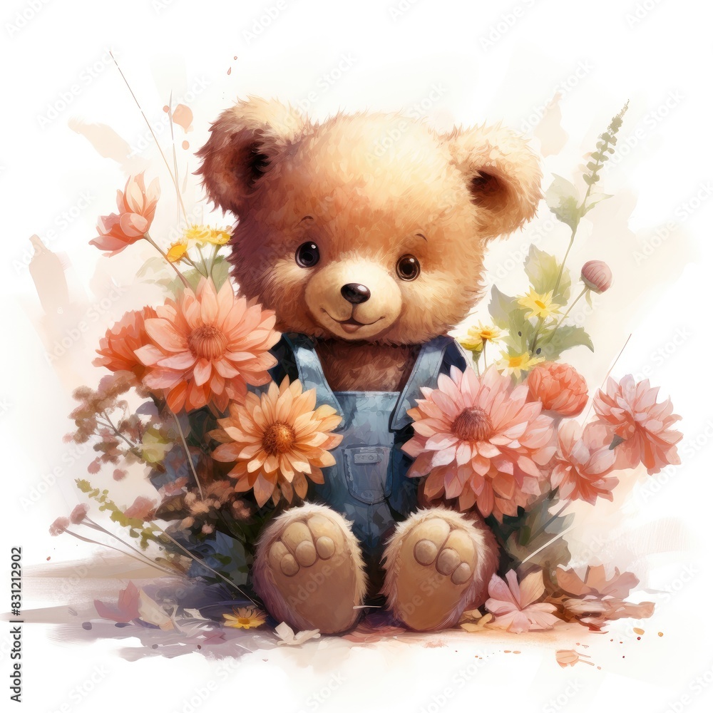 Cute teddy bear with flowers. Cute teddy bear with flowers.