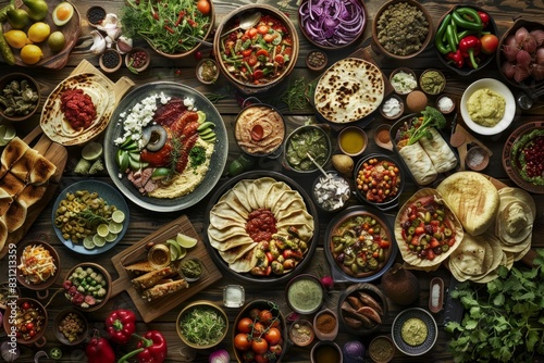 A table covered with a variety of traditional foods from different cultures around the world