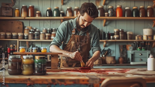 Man Painting on Piece of Wood Image