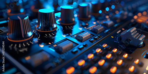 Sound mixer at music studio,  Sound recording studio mixer desk.

 photo