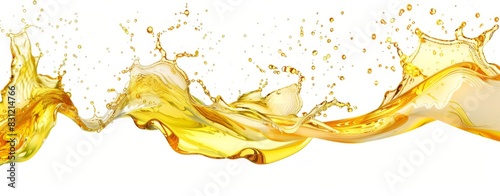 Spotlighting the essence of olive oil, a set of isolated splashes dances across a stark white background. Each droplet embodies the purity and clean taste of this prized ingredient