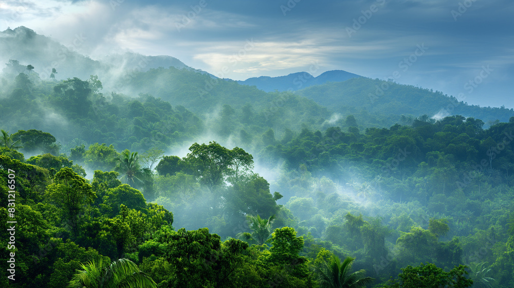 Obraz premium Beautiful natural panoramic tropical forest after rain