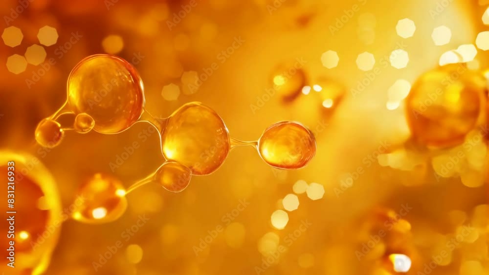 yellow background vitamin c, atom and molecule DNA  cellular structure under microscope