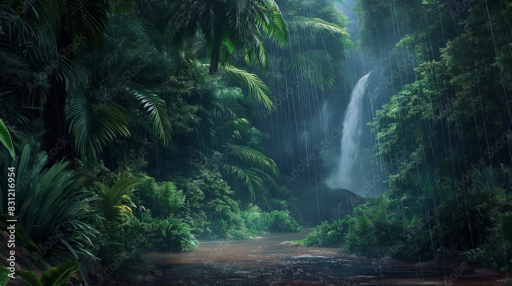 Beautiful natural panoramic tropical forest after rain Beautiful natural panoramic tropical forest after rain