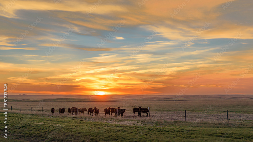 custom made wallpaper toronto digitalCows in a pasture at sunset in Saskatchewan