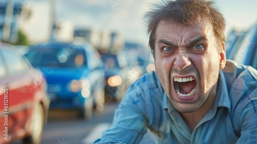 Anger of a driver stuck in a traffic jam on a busy highway photo