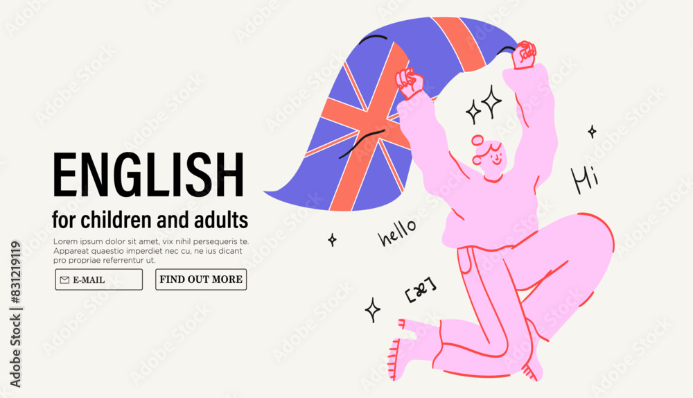 English class concept. Study foreign languages in school or university. Language courses, club, lesson, webinar trendy line hand drawn vector illustration for social media ads or posts, web, posters. English class concept. Study foreign languages in school or university. Language courses, club, lesson, webinar trendy line hand drawn vector illustration for social media ads or posts, web, posters.