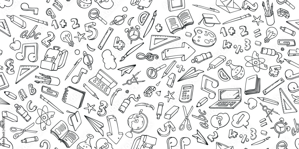 Vector background doodle cartoon set of School objects and symbols. vector illustration Vector background doodle cartoon set of School objects and symbols. vector illustration