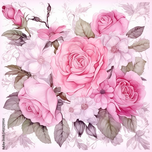 Scarf seamless pattern  pink rose  Provence style  for clothes  watercolor.