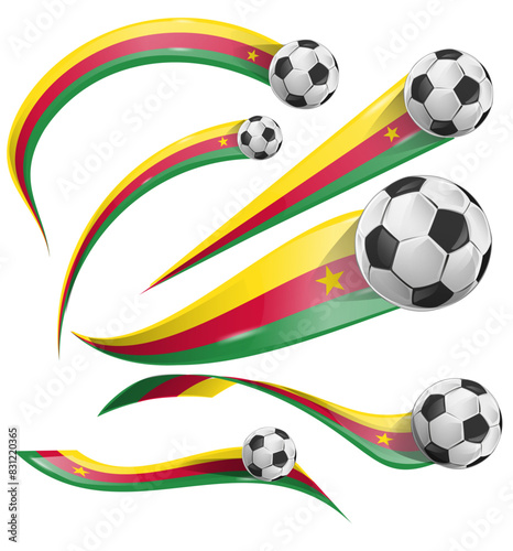 Cameroon flag set with soccer ball set icon. vector illustration