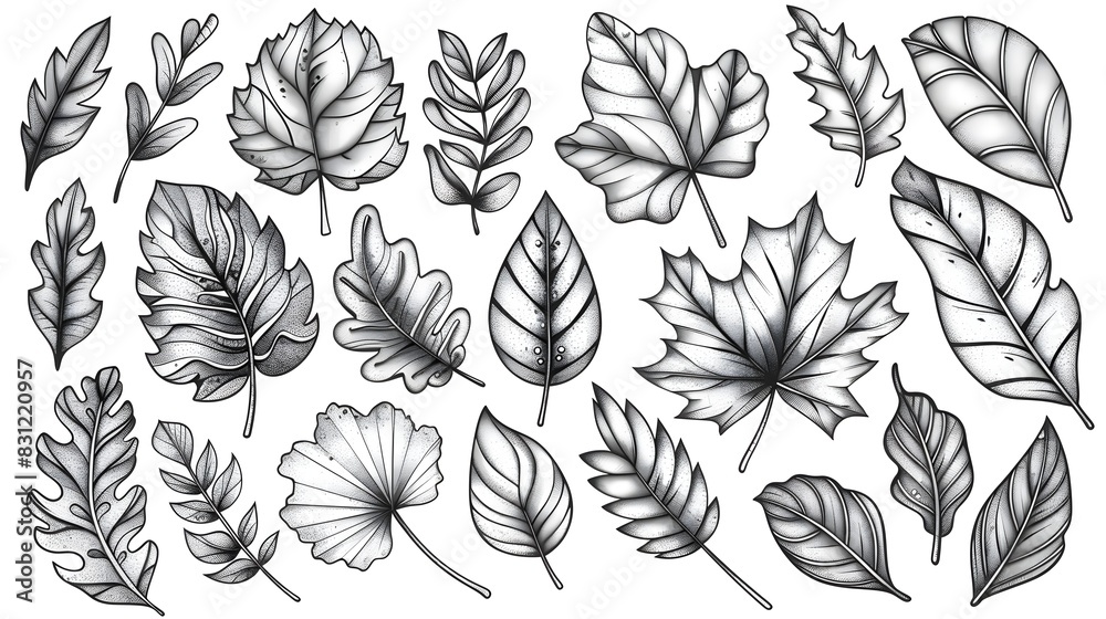 Detailed Sketch of Assorted Botanical Leaves and Foliage