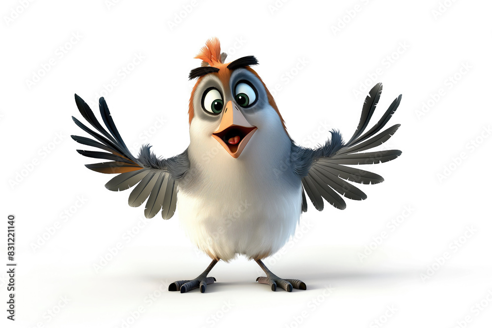Excited surprised 3d cartoon sparrow on white background. Character for kids books Excited surprised 3d cartoon sparrow on white background. Character for kids books
