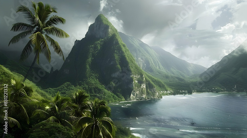 Soufriere and The Pitons, St. Lucia, Windward Islands, West Indies, Caribbean, Central America photo