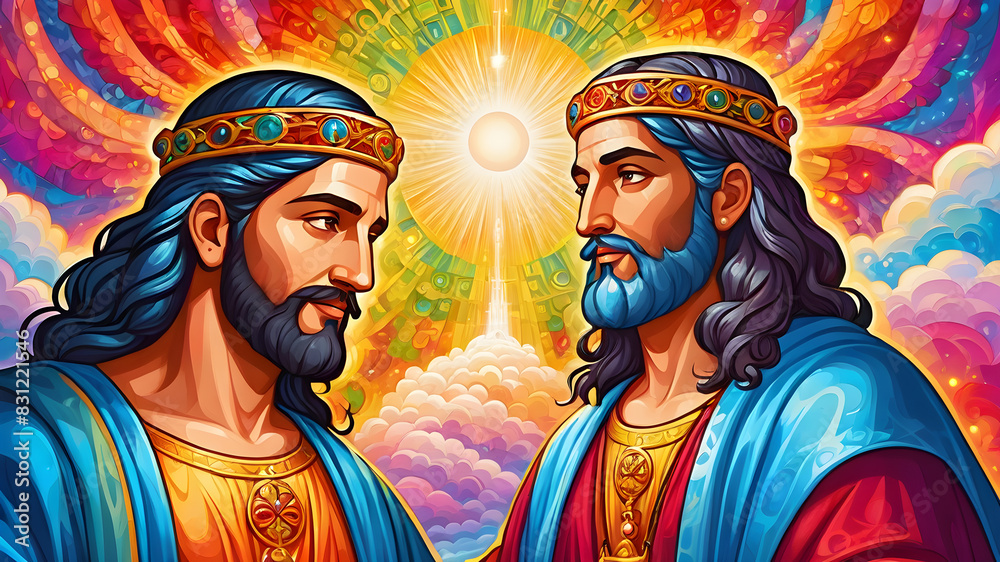 Fototapeta premium The Holy Trinity: the Father, the Son, and the Holy Spirit. Digital watercolor painting. Generative AI