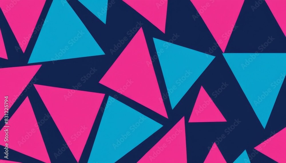 A vibrant abstract pattern features pink and blue triangles against a dark background. The geometric design is bold and modern, making it perfect for contemporary art and design projects.. AI A vibrant abstract pattern features pink and blue triangles against a dark background. The geometric design is bold and modern, making it perfect for contemporary art and design projects.. AI