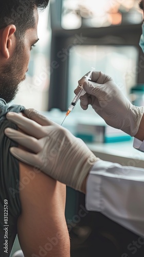 Doctor's hands vaccinating a man