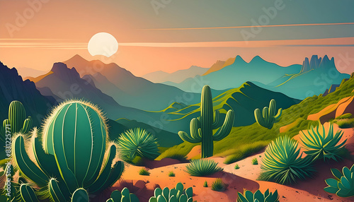 Minimalist background nature  Natural background Cactus succulent plant on digital art concept.