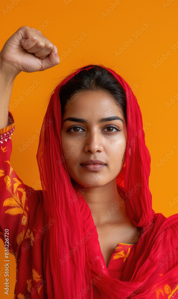 young woman raised hand in protests young woman raised hand in protests