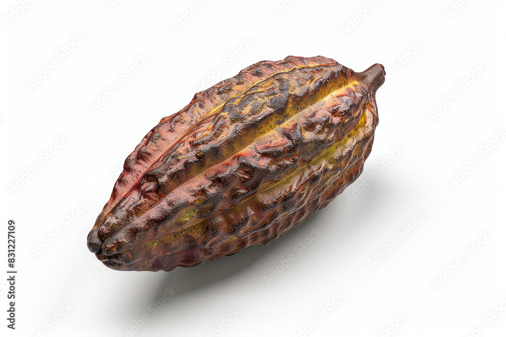Textured Cacao Pod with Vibrant Color on White Background