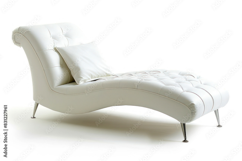 Modern Minimalist White Leather Chaise Sofa on White Background Modern Minimalist White Leather Chaise Sofa on White Background