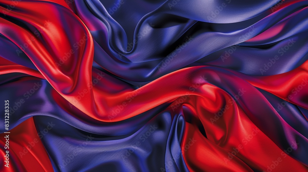 Elegant blue and red silk fabric texture flowing with waves Elegant blue and red silk fabric texture flowing with waves