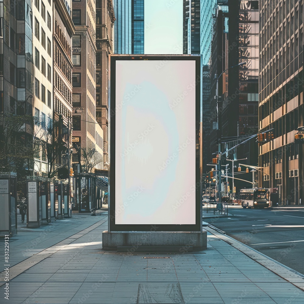 Blank mock up of vertical street poster billboard on city background with generative ai Blank mock up of vertical street poster billboard on city background with generative ai