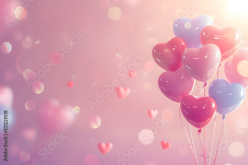 Obraz na płótnie minimalist illustration of a dopamine color hearts balloons in the air against a soft pink background w salonie